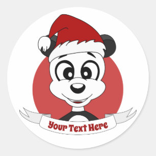 Christmas cartoon with cute panda bear classic rou round sticker