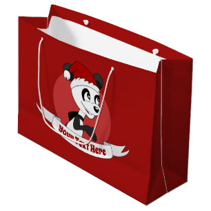 Christmas cartoon with cute panda bear large gift bag