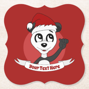 Christmas cartoon with cute panda bear paper coast coaster
