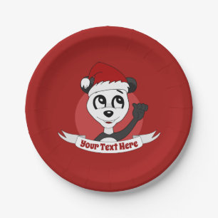 Christmas cartoon with cute panda bear paper plate