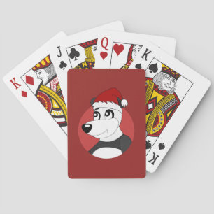 Christmas cartoon with cute panda bear playing car playing cards