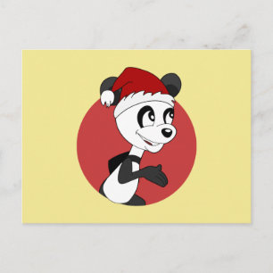 Christmas cartoon with cute panda bear postcard