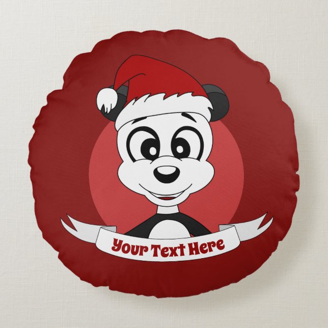 Christmas cartoon with cute panda bear round pillo round cushion (Front)