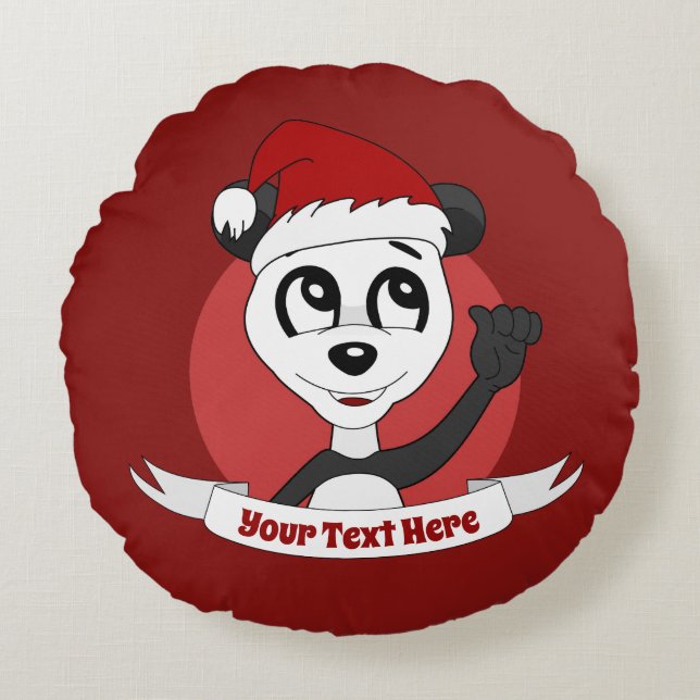 Christmas cartoon with cute panda bear round pillo round cushion (Front)