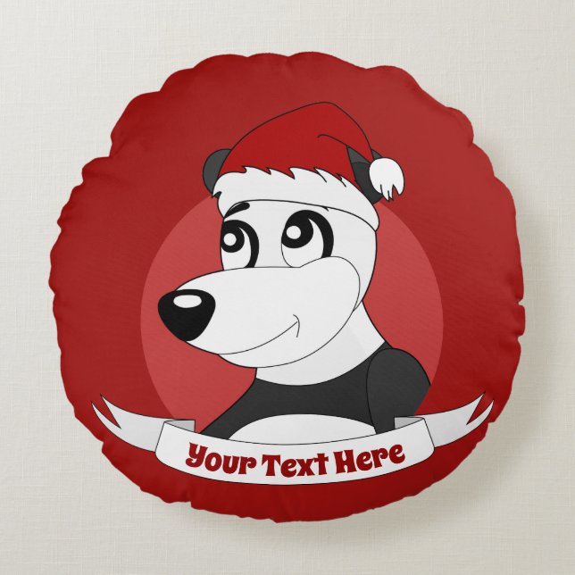 Christmas cartoon with cute panda bear round pillo round cushion (Front)