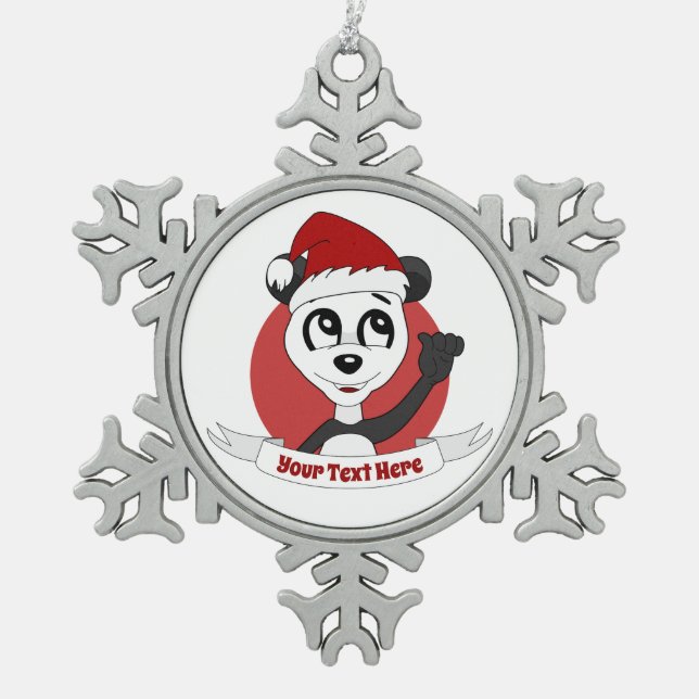 Christmas cartoon with cute panda bear snowflake p snowflake pewter christmas ornament (Front)