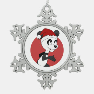 Christmas cartoon with cute panda bear snowflake p snowflake pewter christmas ornament