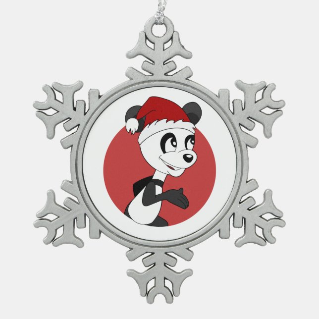 Christmas cartoon with cute panda bear snowflake p snowflake pewter christmas ornament (Front)
