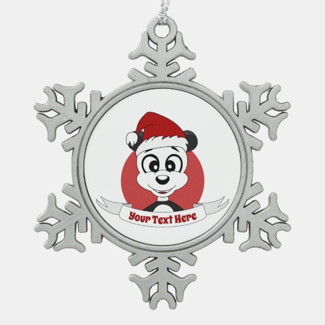 Christmas cartoon with cute panda bear snowflake pewter christmas ornament (Front)