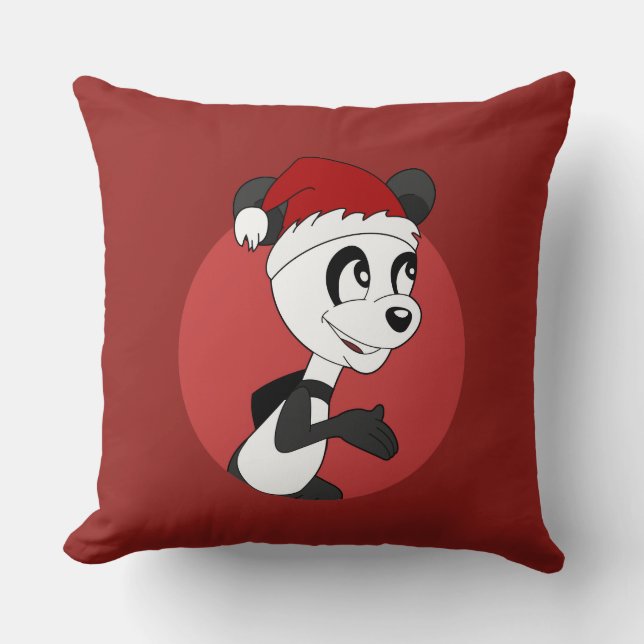 Christmas cartoon with cute panda bear throw pillo cushion (Front)