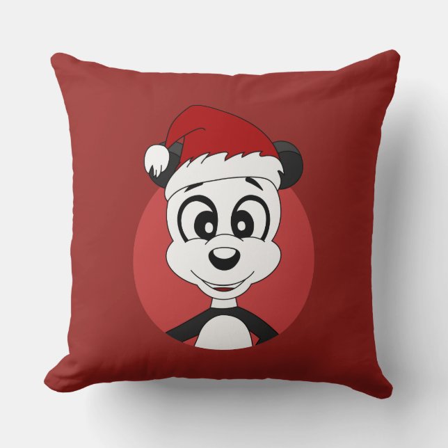 Christmas cartoon with cute panda bear throw pillo cushion (Front)