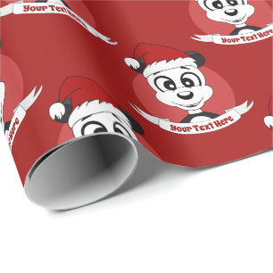 Christmas cartoon with cute panda bear wrapping pa paper