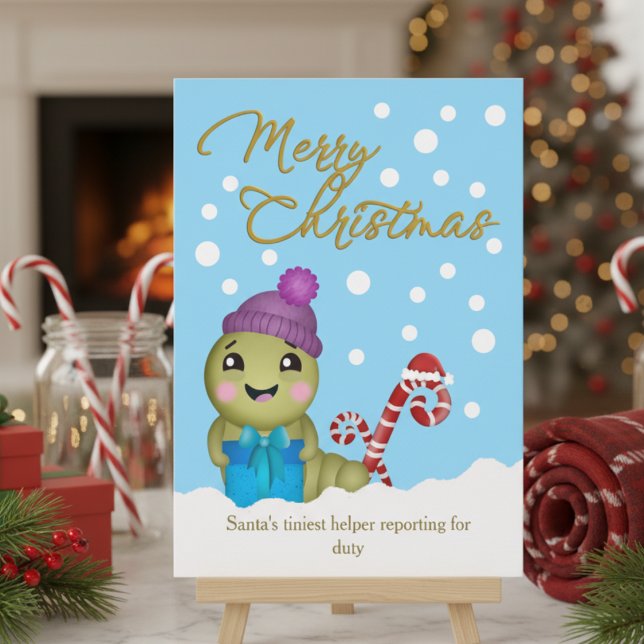Christmas Cartoon Worm Customisable Message Holiday Card (Looking for an adorable Christmas card where you get to design the message? This is the one.)