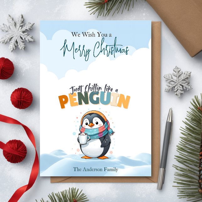 Christmas Cartoonish Just Chillin Like a Penguin Holiday Card (Christmas Cartoonish Just Chillin Like a Penguin Holiday Card)