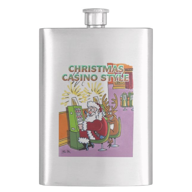Christmas Casino Style stainless steel flask (Front)