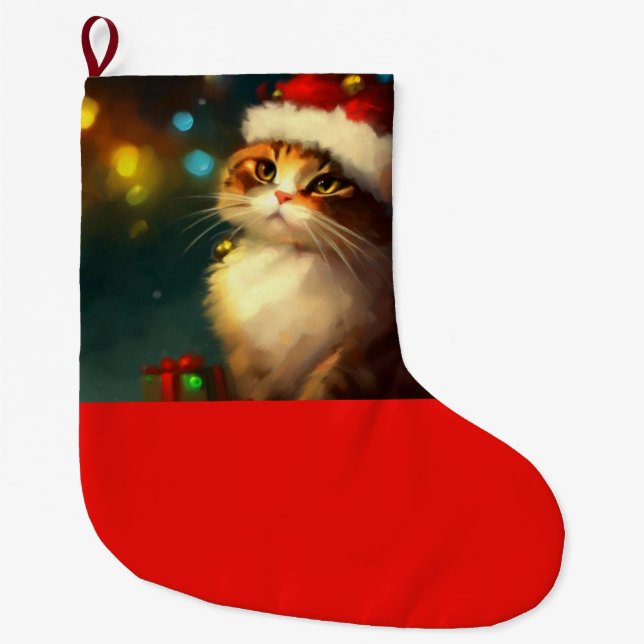 Christmas Cat 3 Large Christmas Stocking (Front)
