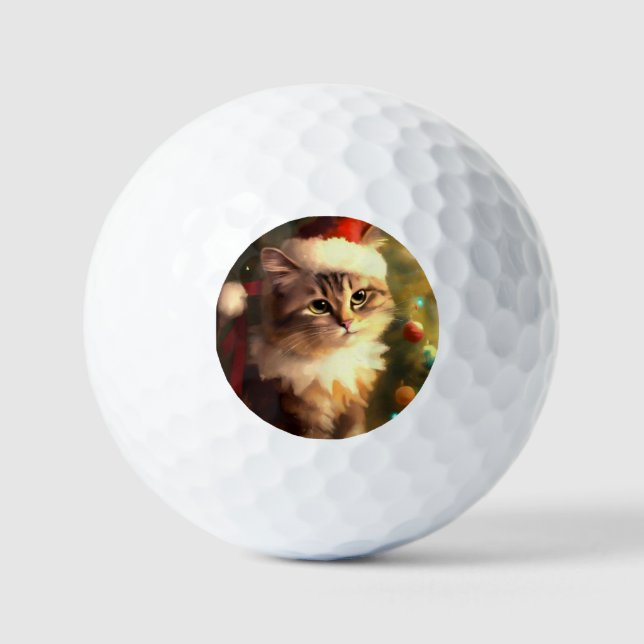 Christmas Cat (4) Golf Balls (Front)