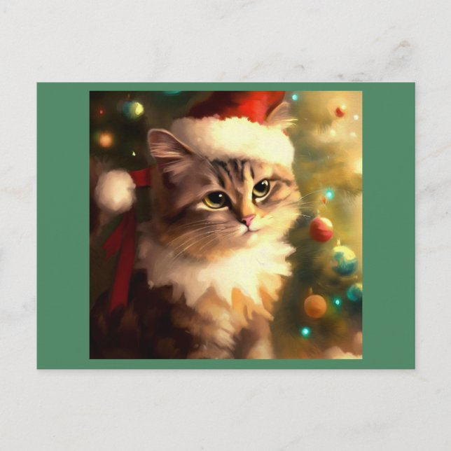 Christmas Cat 4 Holiday Postcard (Front)