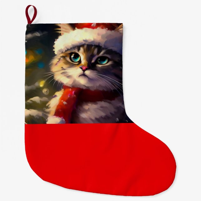 Christmas Cat 5 Large Christmas Stocking (Front)