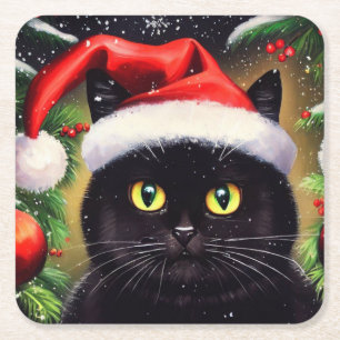 Christmas Cat 6 Square Paper Coaster