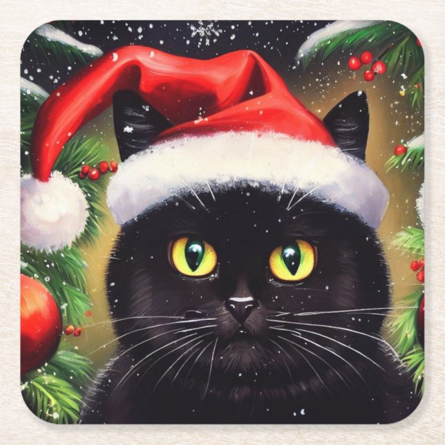Christmas Cat 6 Square Paper Coaster (Front)