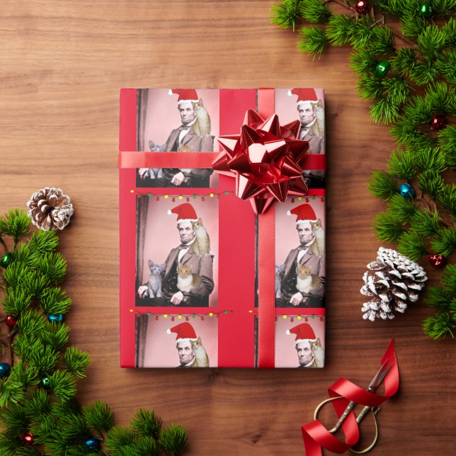CHRISTMAS CAT ABRAHAM LINCOLN CATS WRAPPING PAPER (Holiday Gift)