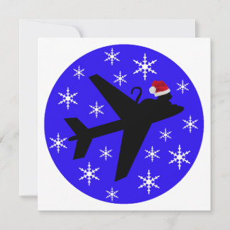 Christmas Cat and Airplane Flat Greeting Card