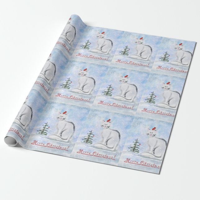 Christmas Cat and Bird Gift Wrap (Unrolled)