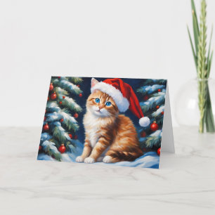 Christmas Cat and Christmas Tree  Holiday Card