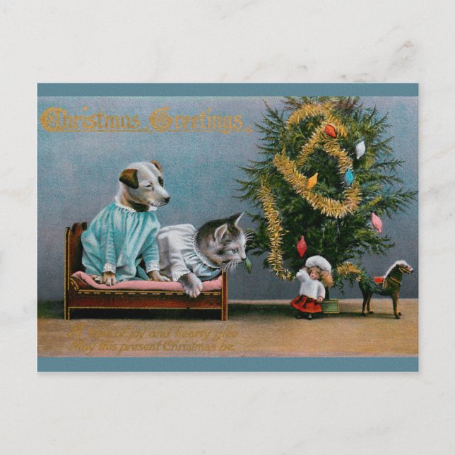 CHRISTMAS cat and dog Postcard (Front)