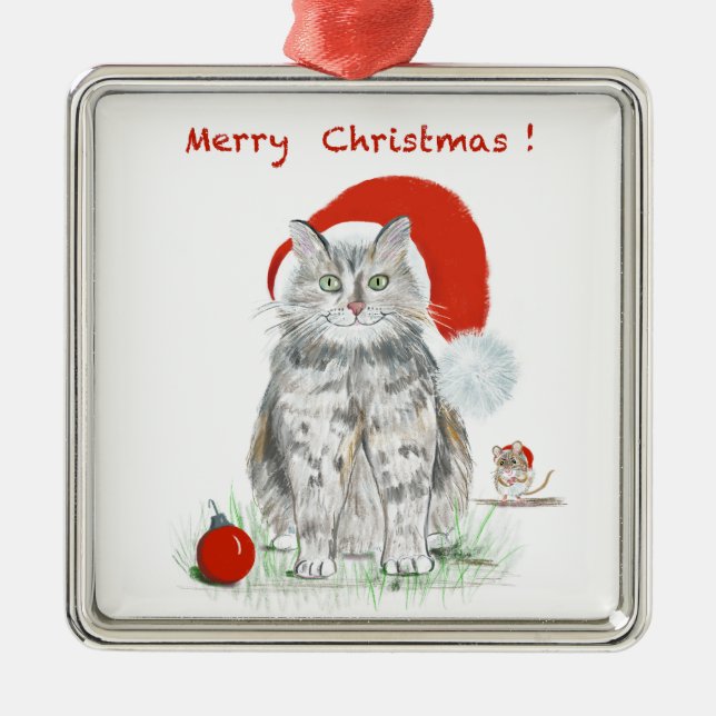 Christmas Cat and Mouse Tree Ornament (Front)
