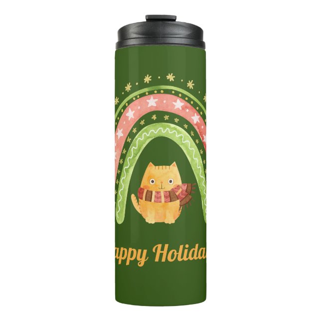 Christmas Cat And Rainbow Personalised Tumbler (Front)