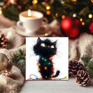 Christmas Cat and the Light Fiasco Holiday Card
