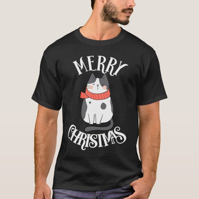 Christmas Cat Annoyed  Santa Hat & X mas Light Cat T-Shirt (Front)