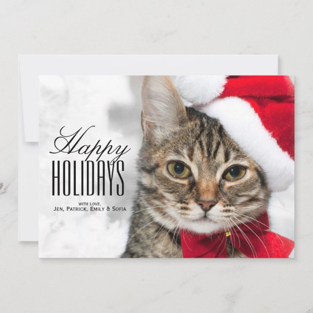 Christmas cat at red santa's hat holiday card (Front)