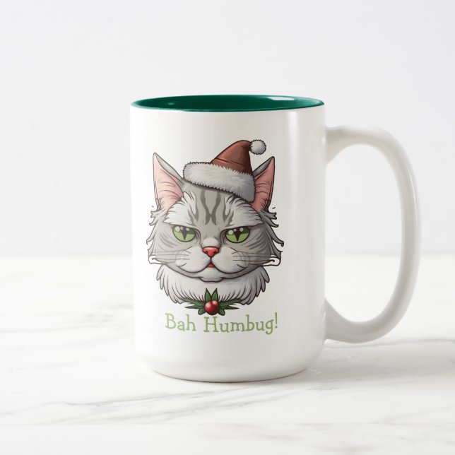 Christmas Cat- Bah Humbug! Two-Tone Coffee Mug (Right)