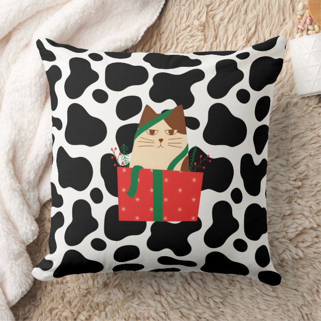 Christmas Cat Black and White Pattern Square  Cushion (Blanket)