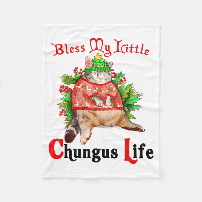 Christmas Cat Bless My Little Funny Cat Life Cat M Fleece Blanket (Front)