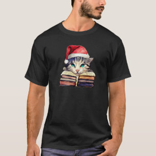 Christmas Cat Book Librarian Books and Cats T-Shirt