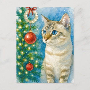 Christmas Cat by the Tree Postcard