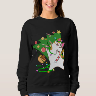Christmas Cat Calico knock over xmas tree kitty cu Sweatshirt