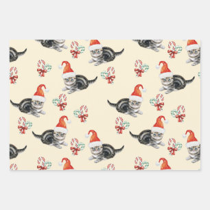 Christmas Cat & Candy Cane, Men Women & Kids Wrapping Paper Sheet