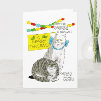 Christmas Cat Card - Salmon