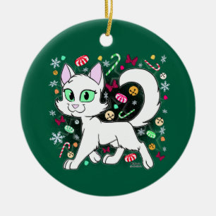 Christmas Cat Ceramic Ornament