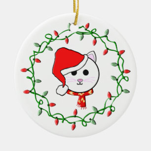 Christmas Cat Ceramic Ornament