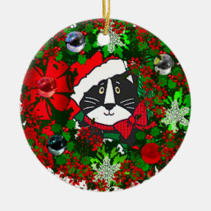 Christmas Cat Ceramic Ornament