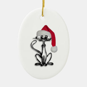 Christmas Cat Ceramic Ornament