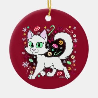 Christmas Cat Ceramic Ornament (Red)