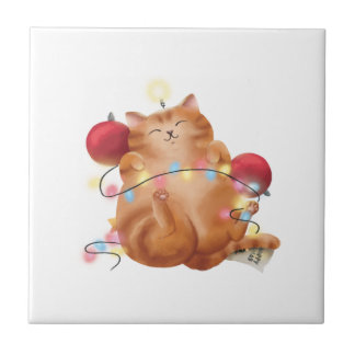 Christmas cat ceramic tile