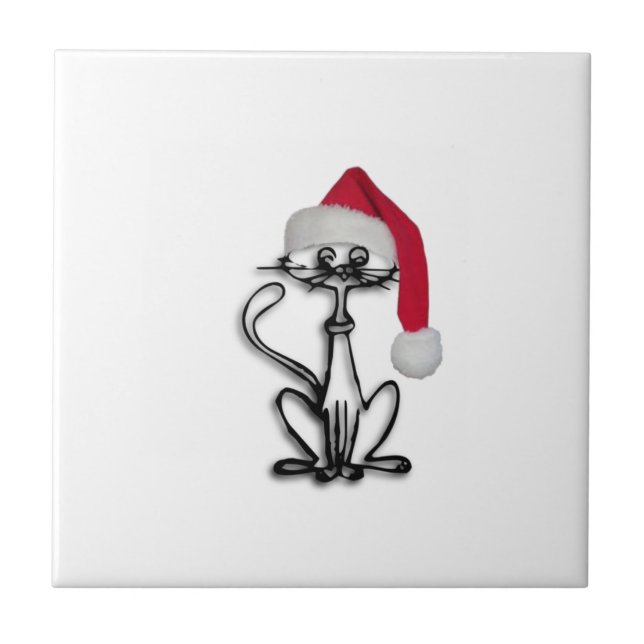 Christmas Cat Ceramic Tile (Front)